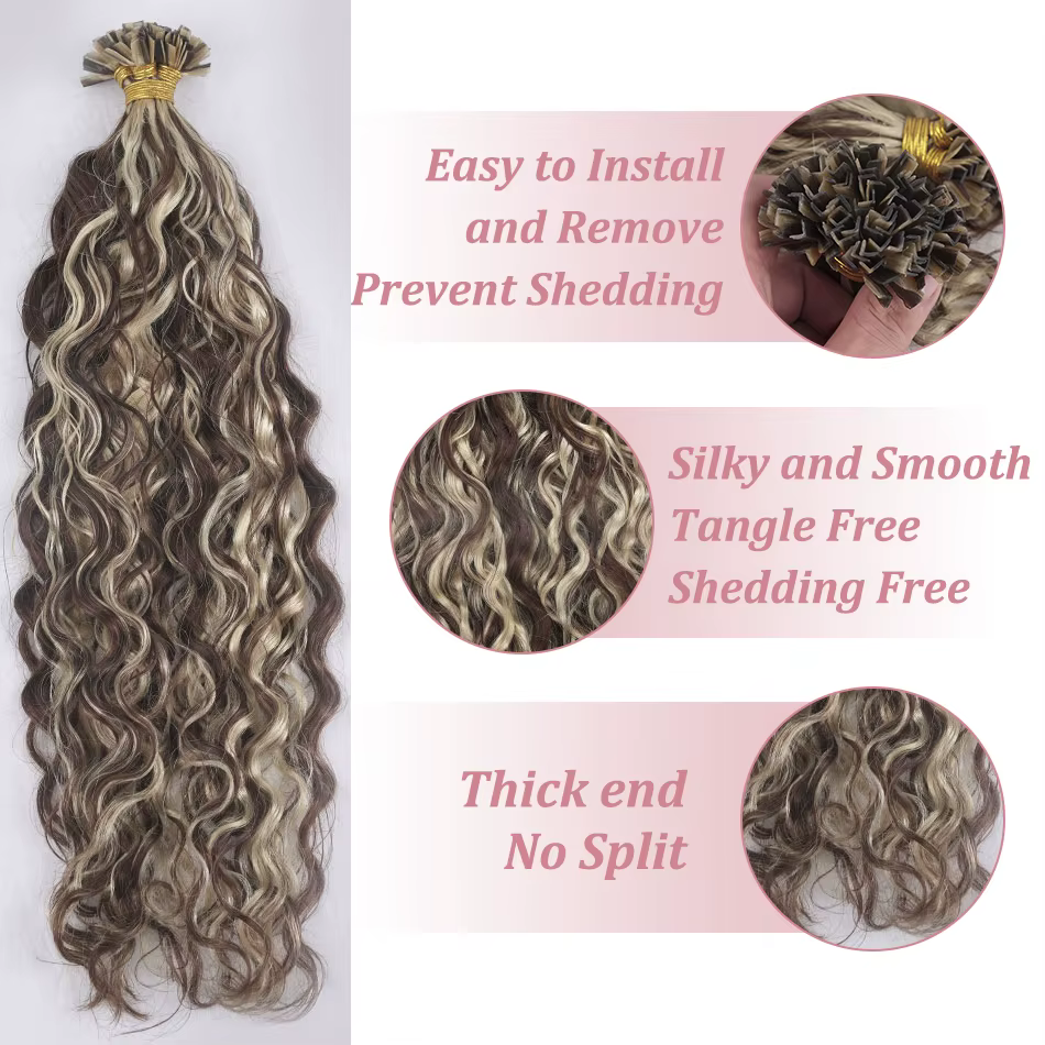 Brian KerCapsule V Tip Extensions de Cheveux Humains Naturels Vague d'Eau, Cheveux Humains Brésiliens Remy pour Femme