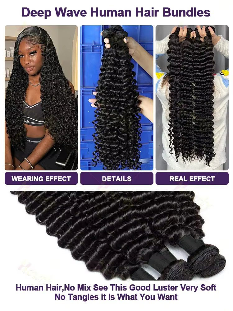Lots de Cheveux Humains Ondulés Profonds (Loose Deep Wave) de 32