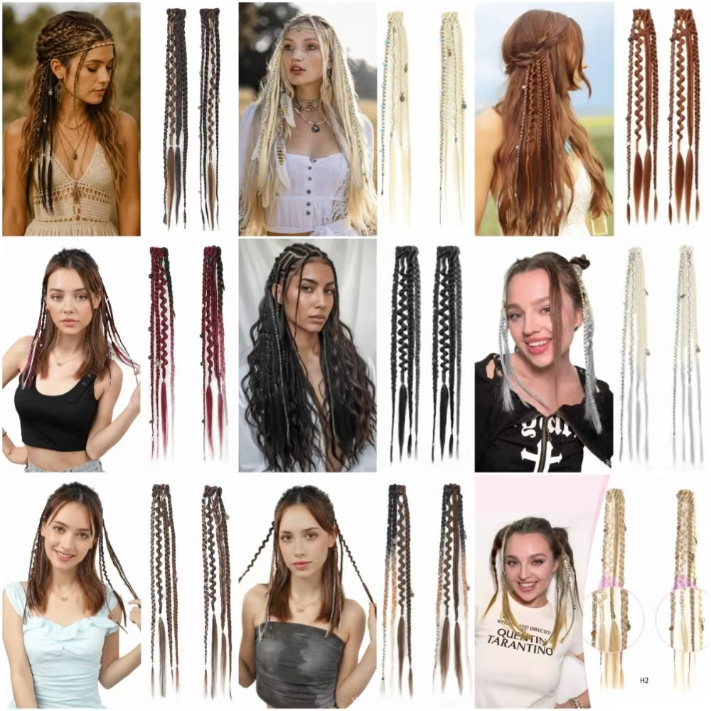 Extensions de cheveux synthétiques tressées à clipser Bohemia