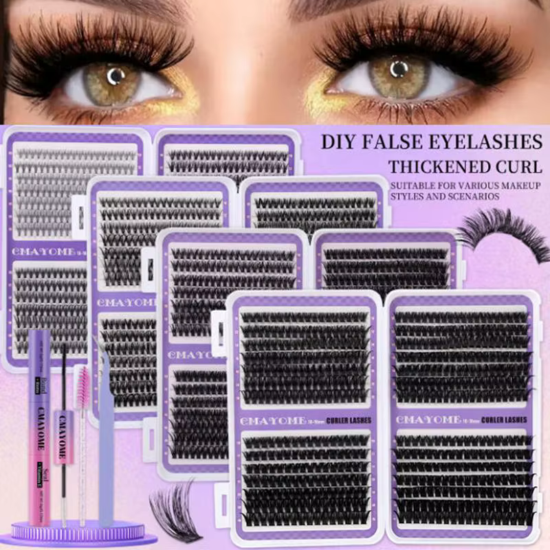 Extensions de cils en grappes DIY, plateau mixte de cils individuels volumineux, effet œil de chat