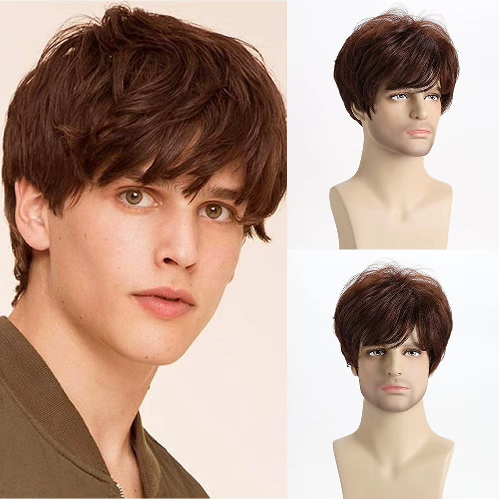 Perruque Synthétique Courte Bouclée Naturelle pour Jeune Homme
