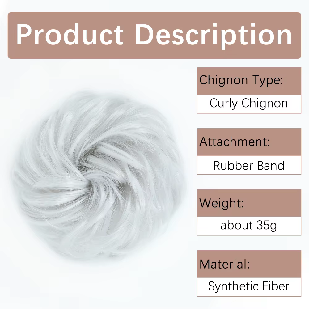 AZQUEEN Chignon en désordre Extension de cheveux bande élastique synthétique vague bouclée