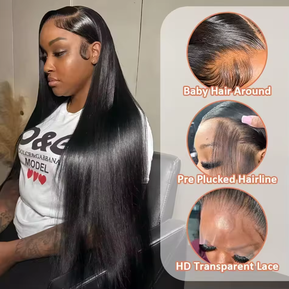 Perruque Lace Front 13x4 Lisse Extrême, Perruques Lace Front en Cheveux Humains de 30 à 40 Pouces pour Femmes, Perruques Brésiliennes Sans Colle 13x6 en Cheveux Humains