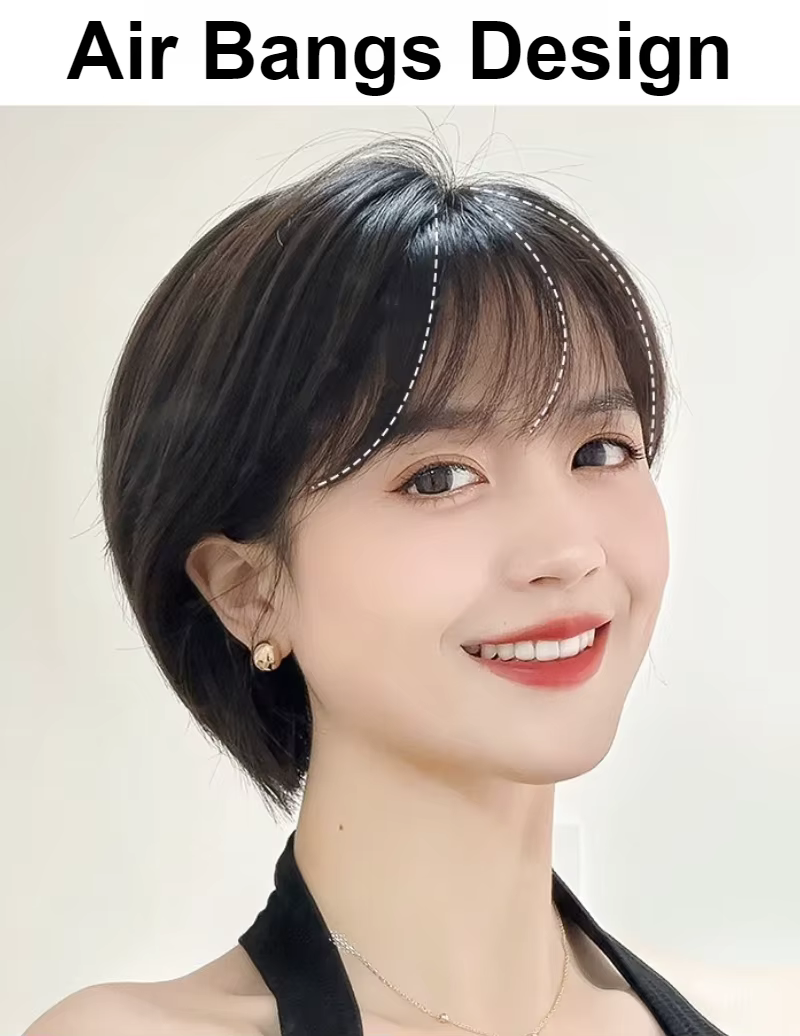 Perruque courte 100% cheveux humains avec frange