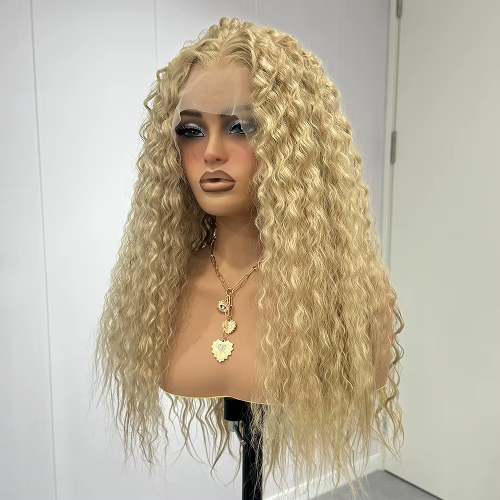 Perruque Lace Front Wig synthétique bouclée Blonde longue