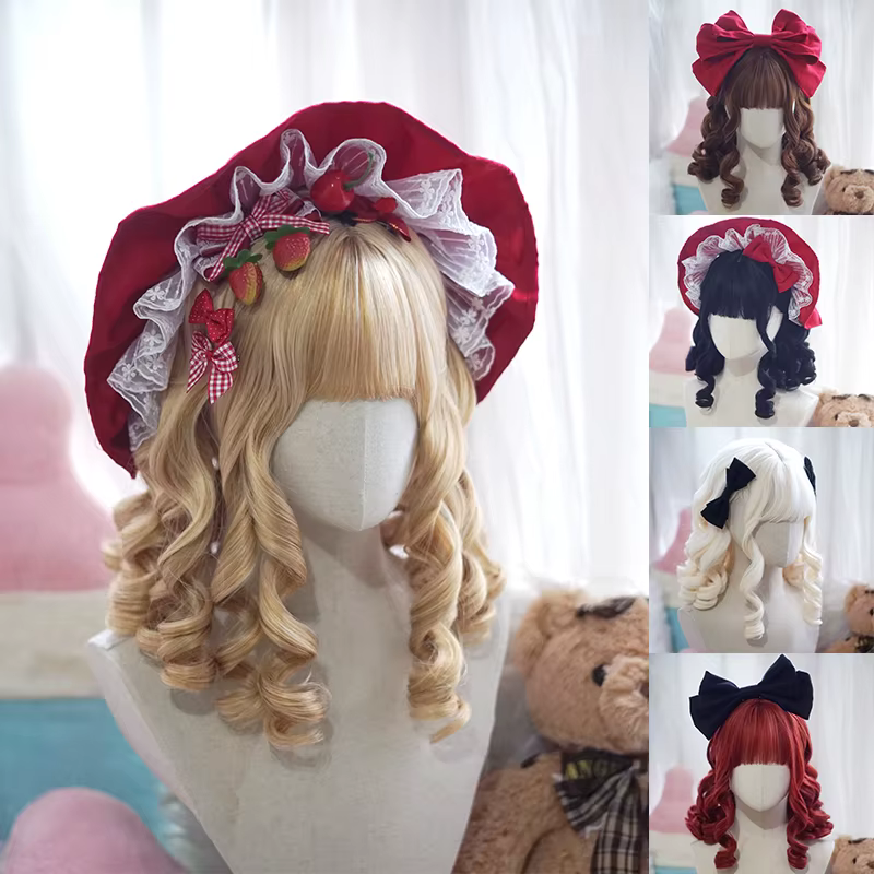 Perruque synthétique Deep Wave style lolita Rose Net de 16 pouces