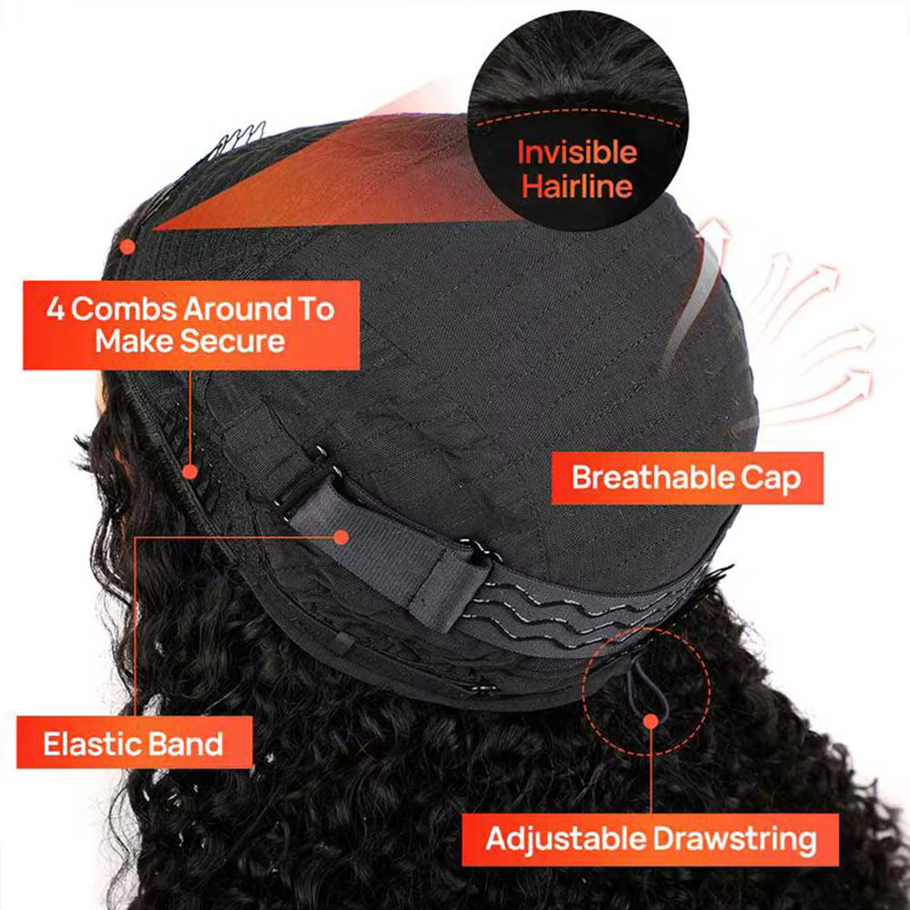 Demi-perruque droite crépue cheveux humains sans colle perruque