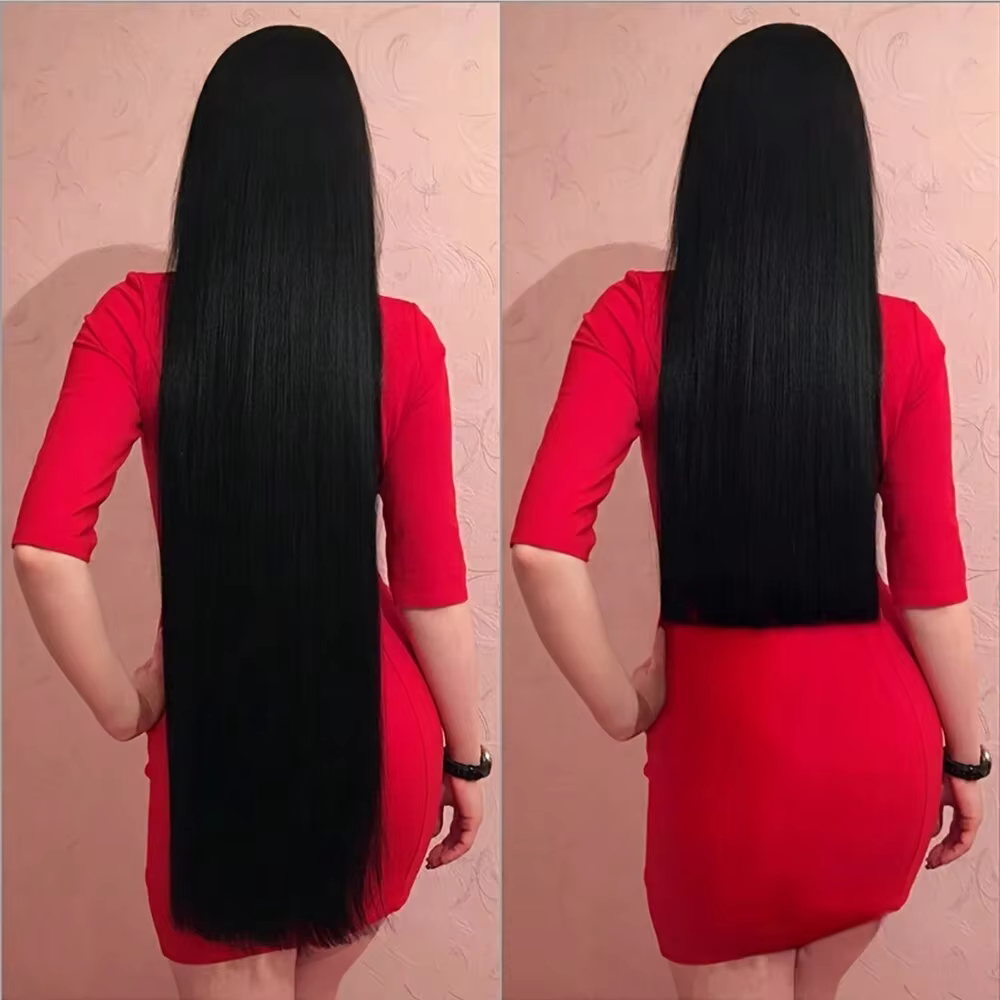 24 pouces/32 pouces/40 pouces postiches synthétiques longues droites pince dans les Extensions de cheveux noir naturel