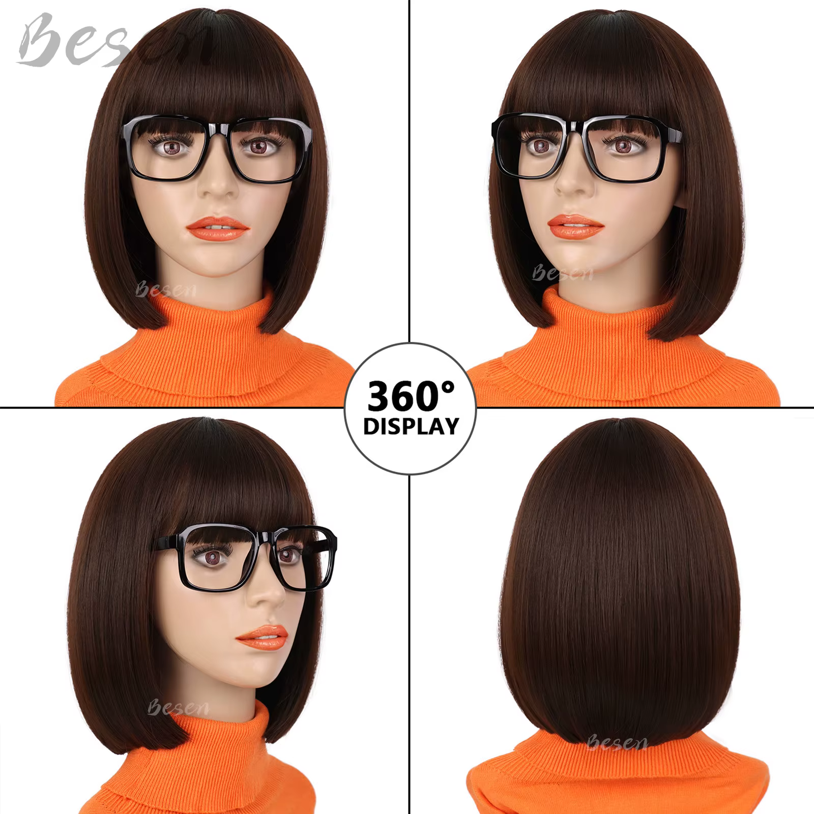 Perruques synthétiques Velma avec lunettes pour femmes