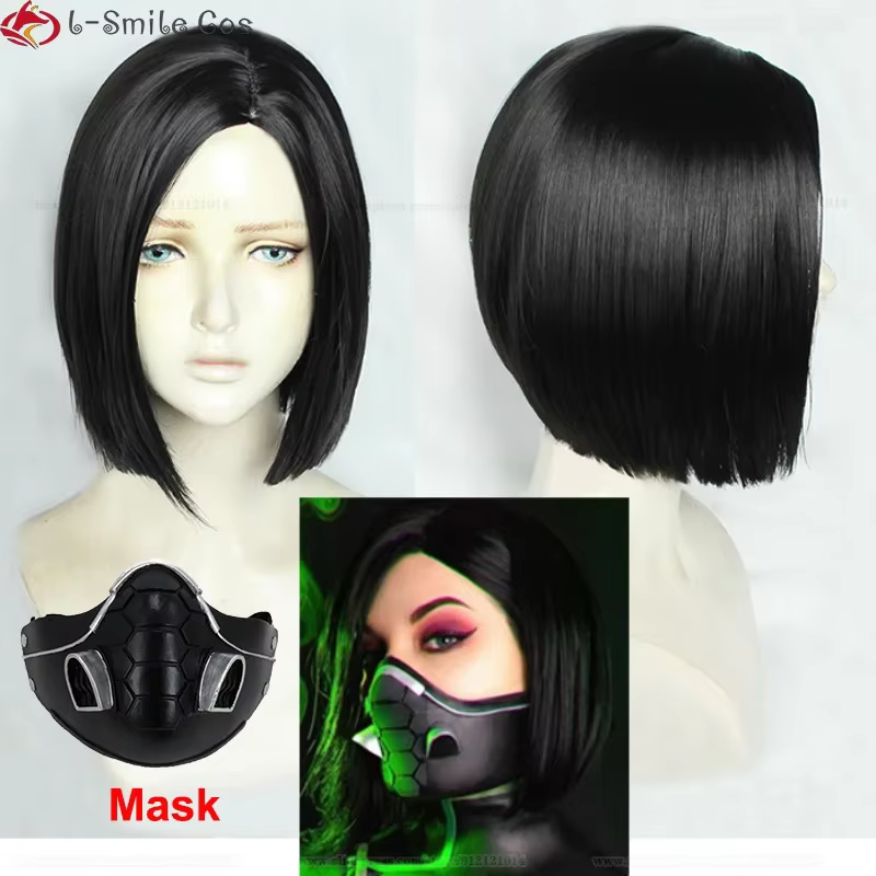 Jeu Viper Cosplay perruque courte droite noir