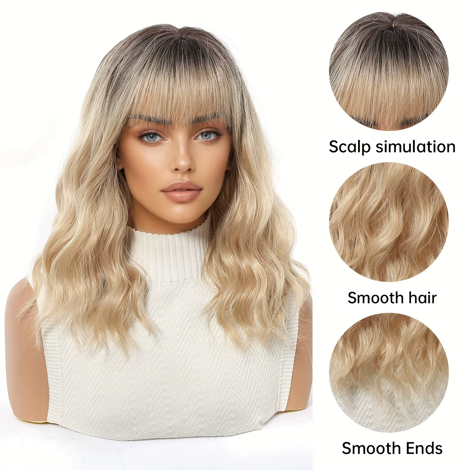 Perruque synthétique ombrée marron à blond