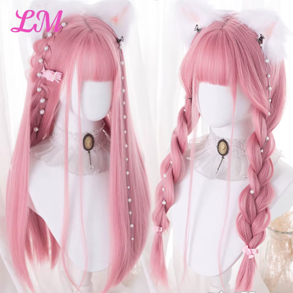 LM – perruque de Cosplay synthétique lisse avec frange