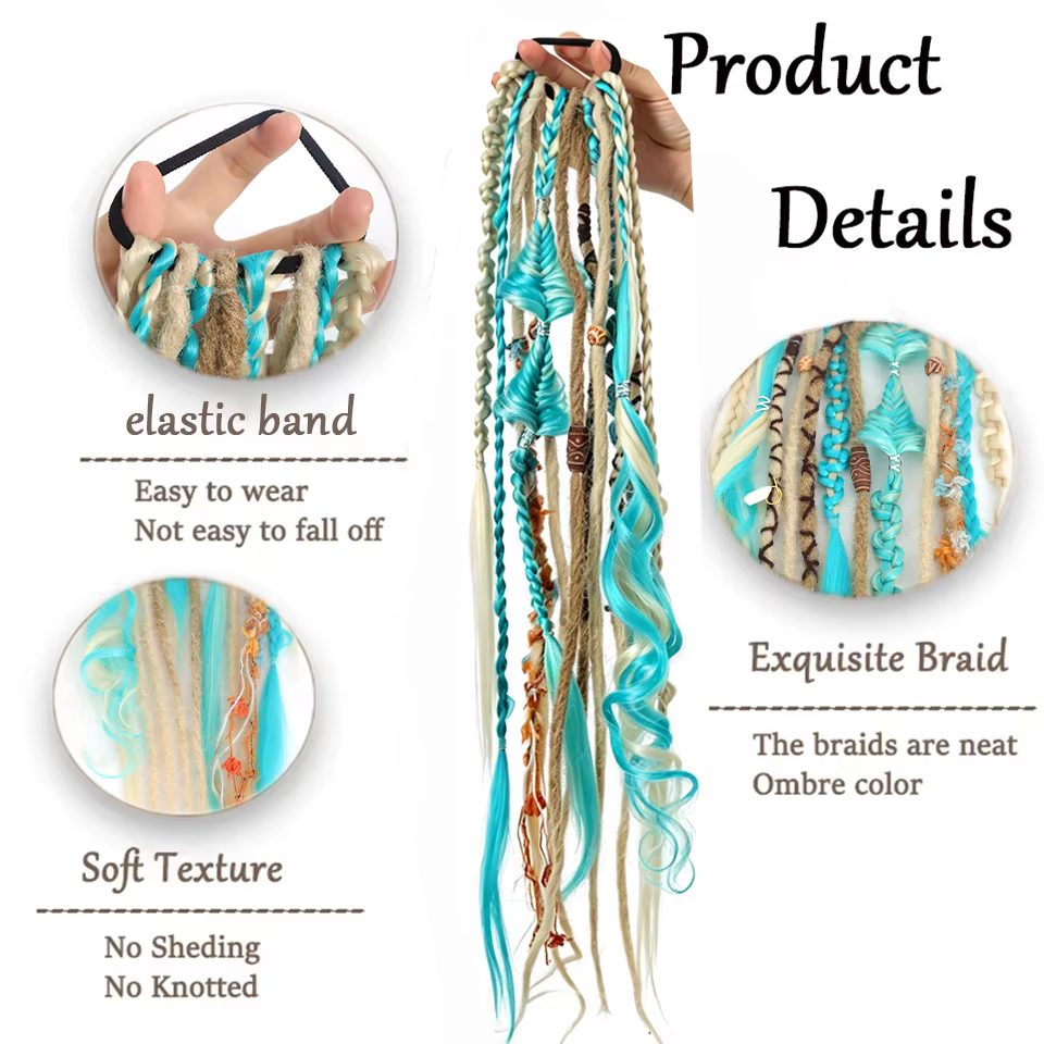 Extensions de cheveux synthétiques tressées longues style bohème pour un port facile et une utilisation simple pour les femmes au quotidien, pour les fêtes, Halloween, Noël, les vacances
