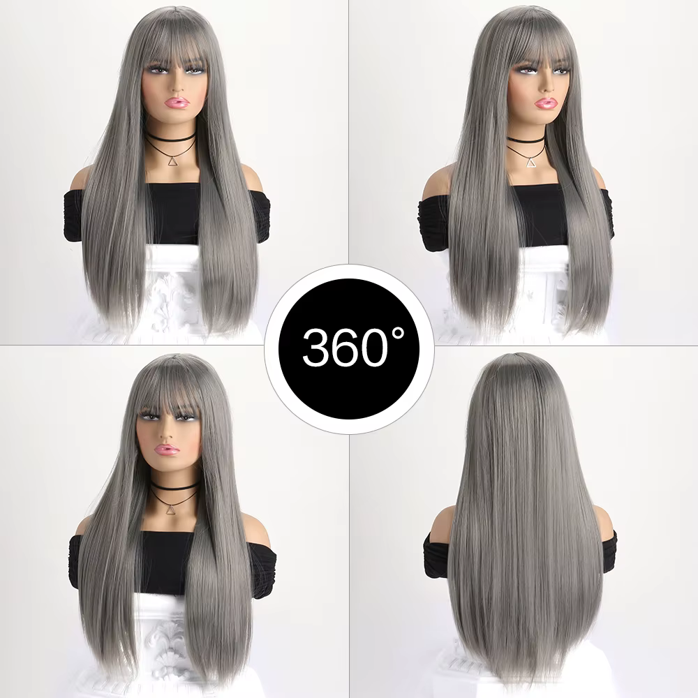 Perruque synthétique longue et lisse de 26 pouces pour femmes
