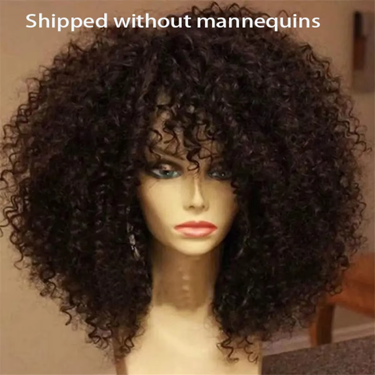 16 pouces pour perruques de cheveux afro avec frange fibre synthétique douce aucune perruque de dentelle pour cosplay
