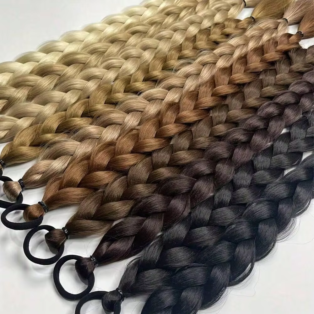 Extensions de queue de cheval synthétiques tressées avec élastique