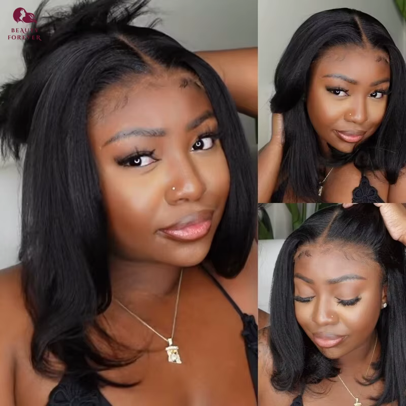 Beauty Forever 7x5 Bye Bye KNOTS sans colle BOB dentelle avant perruque Yaki droite porter Go court Bob