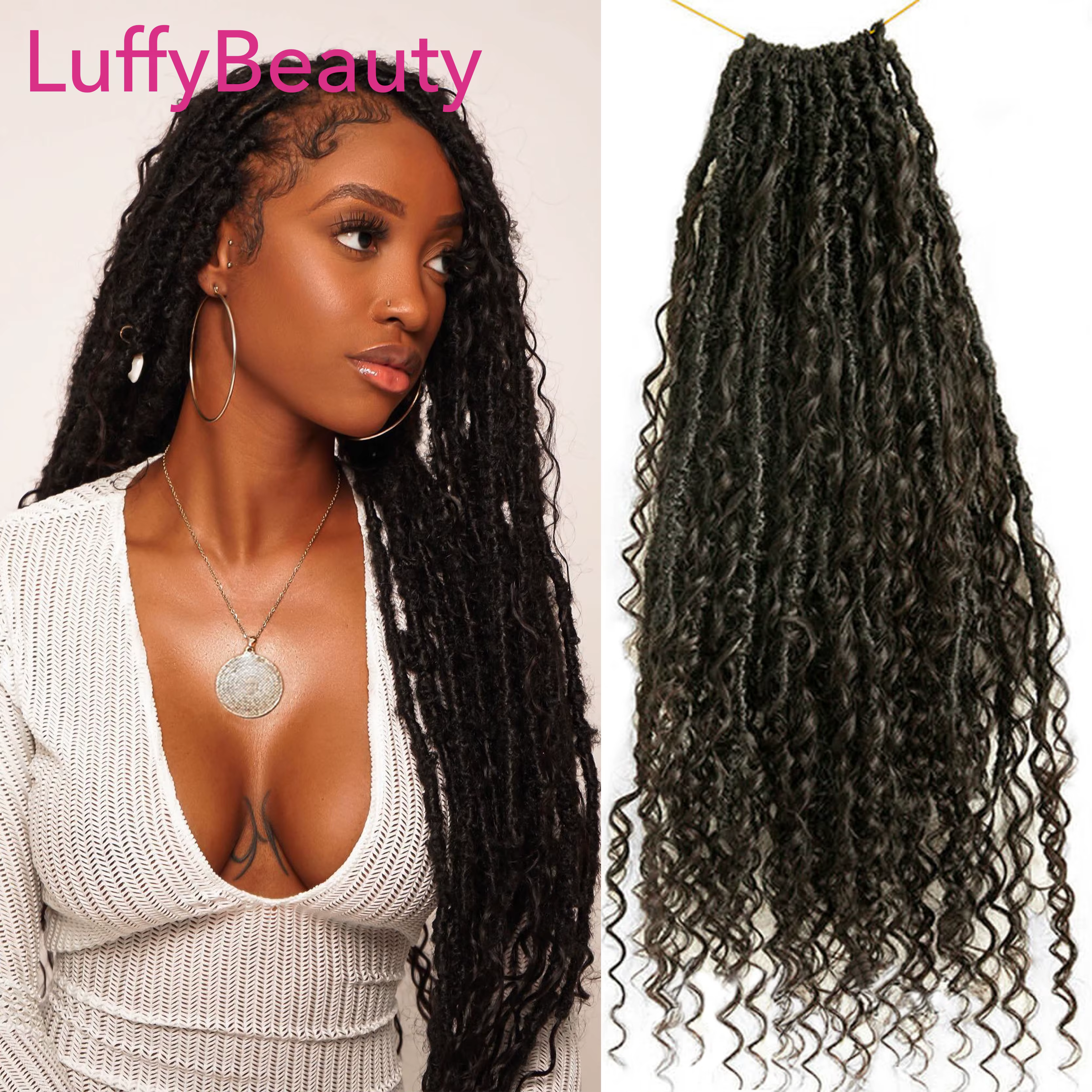 Crochet Boho Locs pré-bouclés avec boucles de cheveux humains tresses de déesse bouclés Double dessiné Extensions de cheveux pleine extrémité pour les femmes noires