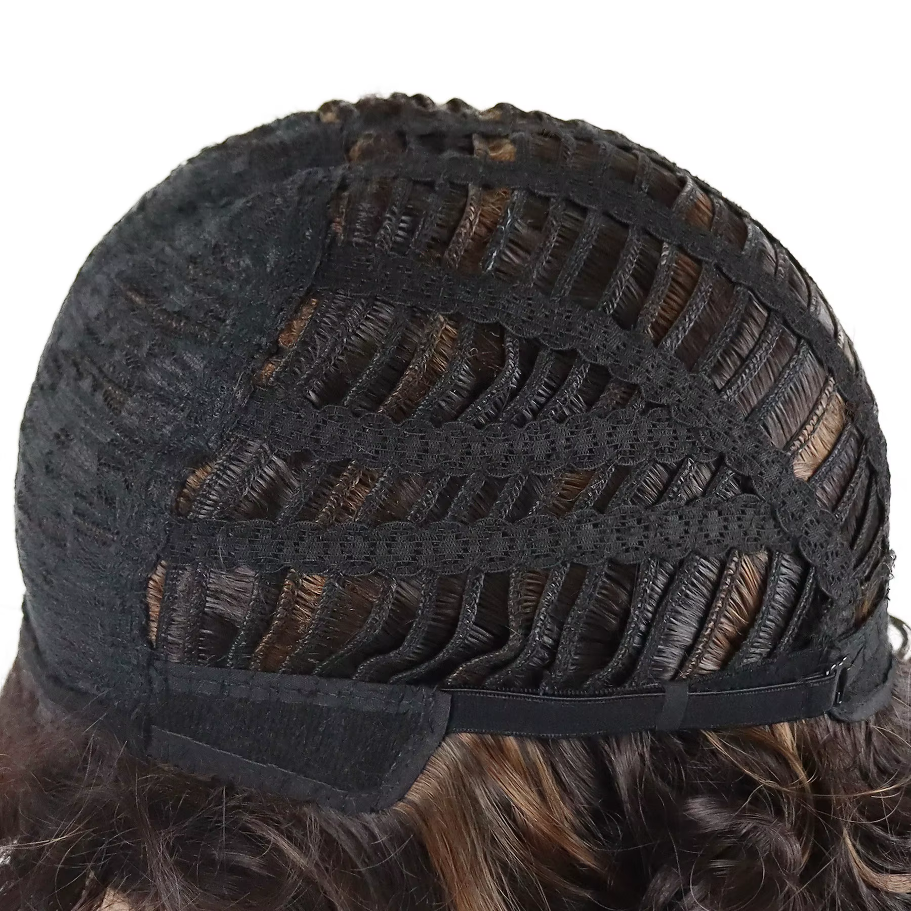 Perruque synthétique brune bouclée volumineuse avec frange pour femme