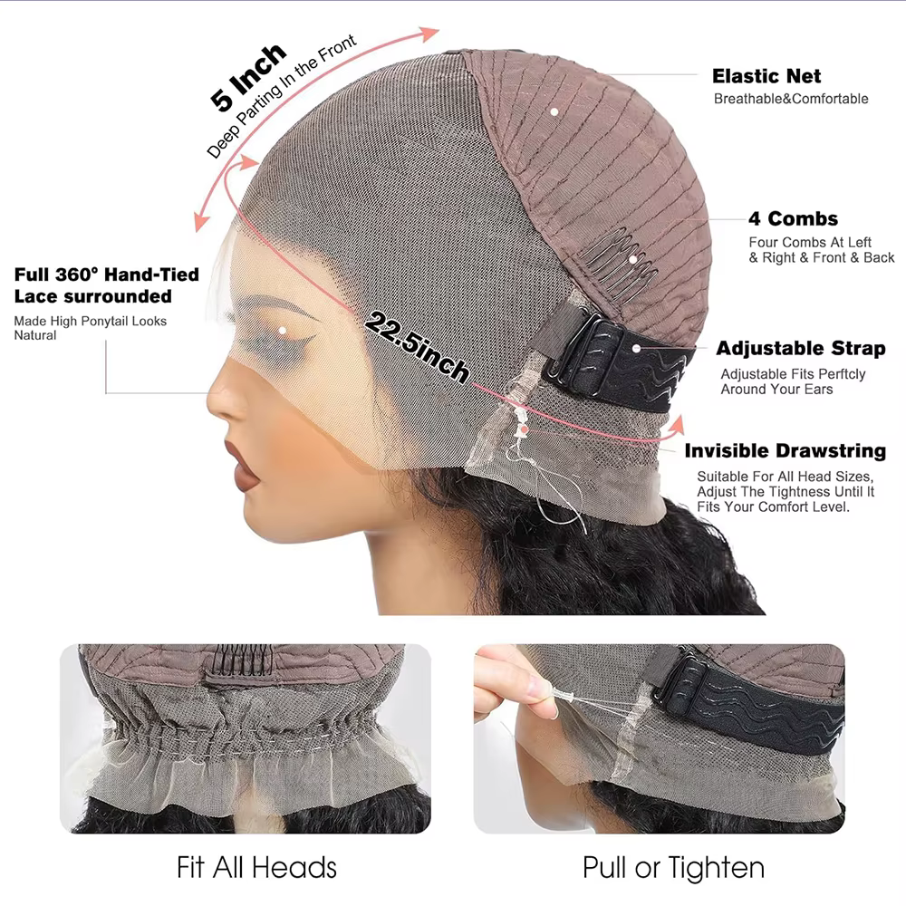 Perruque Lace Front Wig sans colle 360 HD