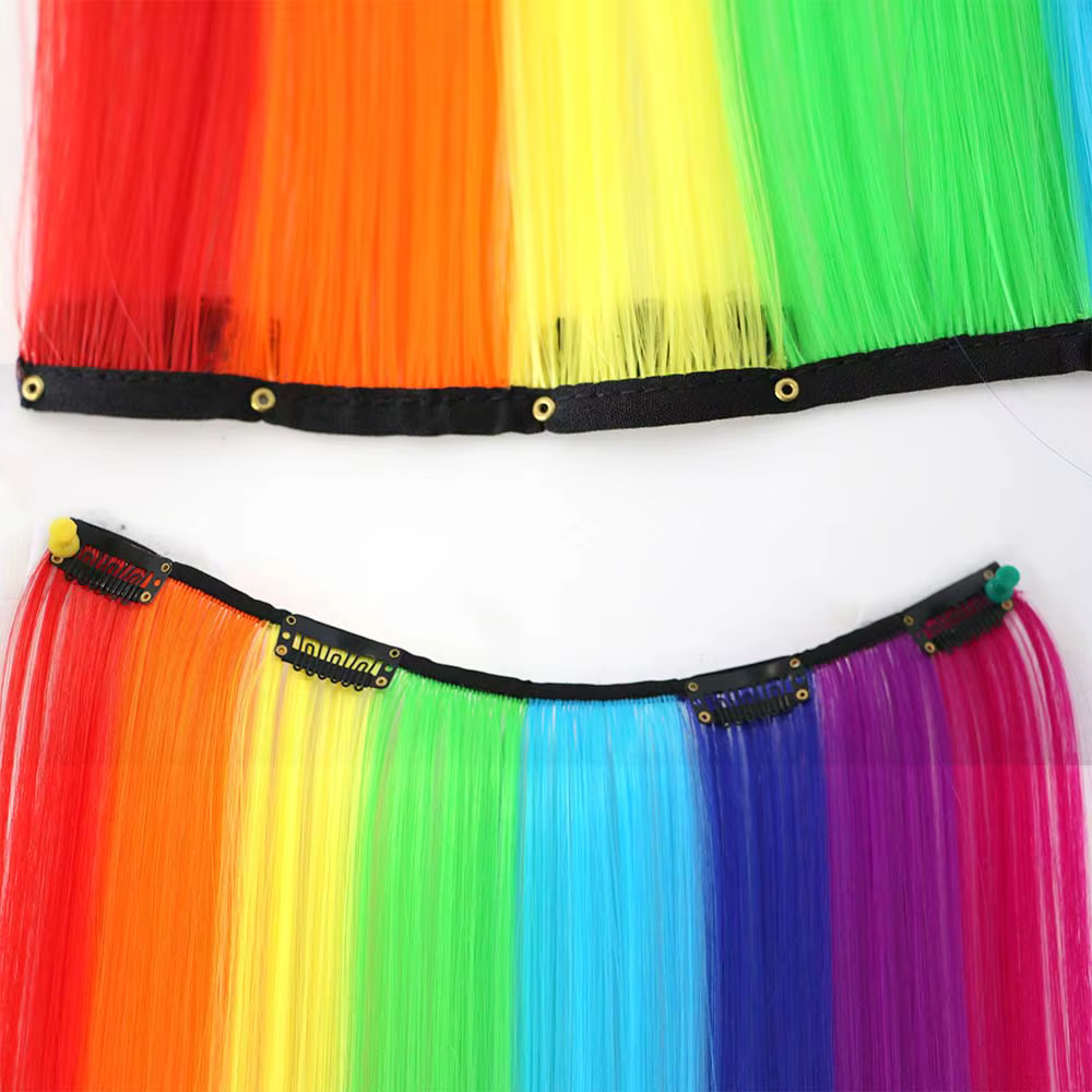 Extensions capillaires synthétiques longues à clips arc-en-ciel de 22 pouces