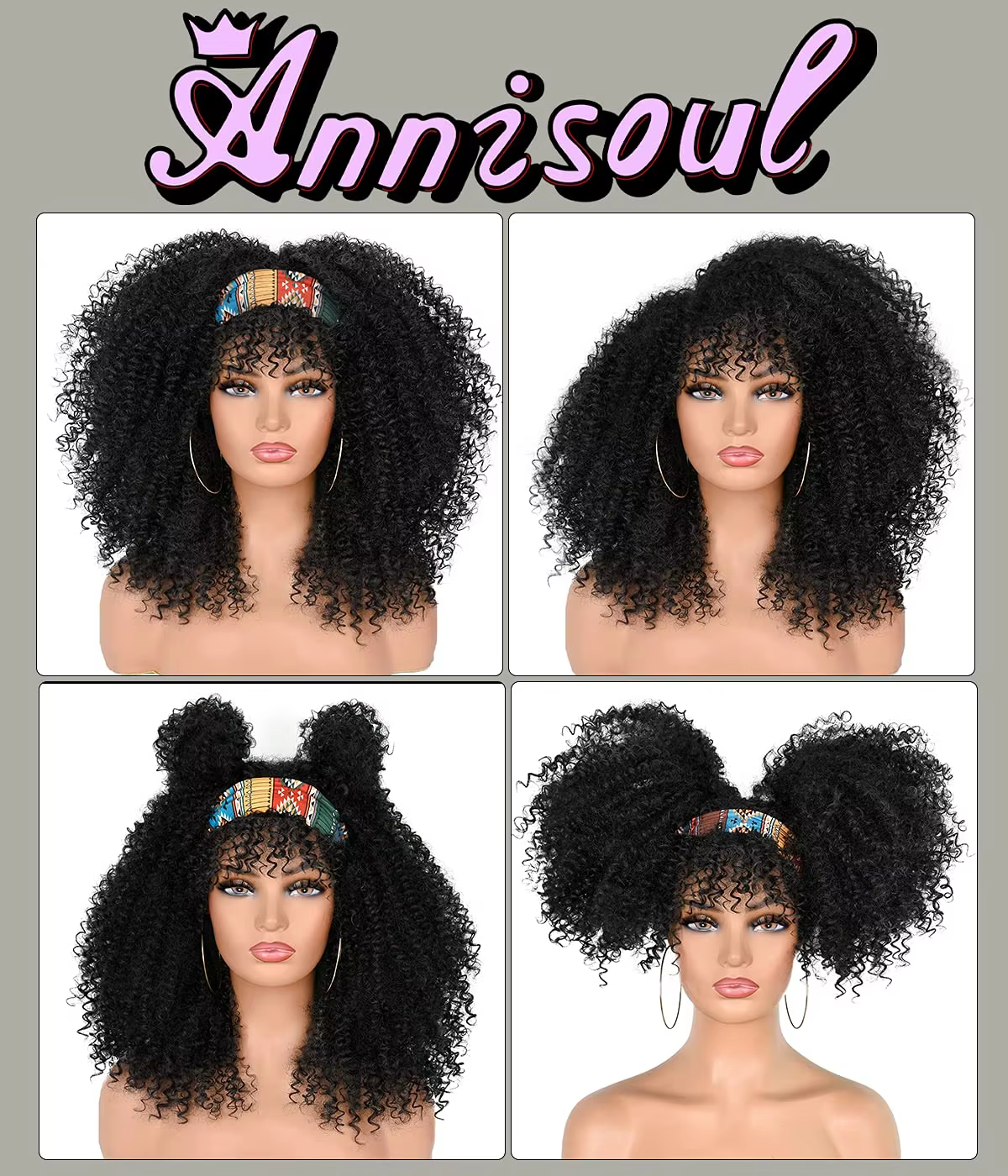Perruque Afro bouclée crépue avec frange pour femmes noires