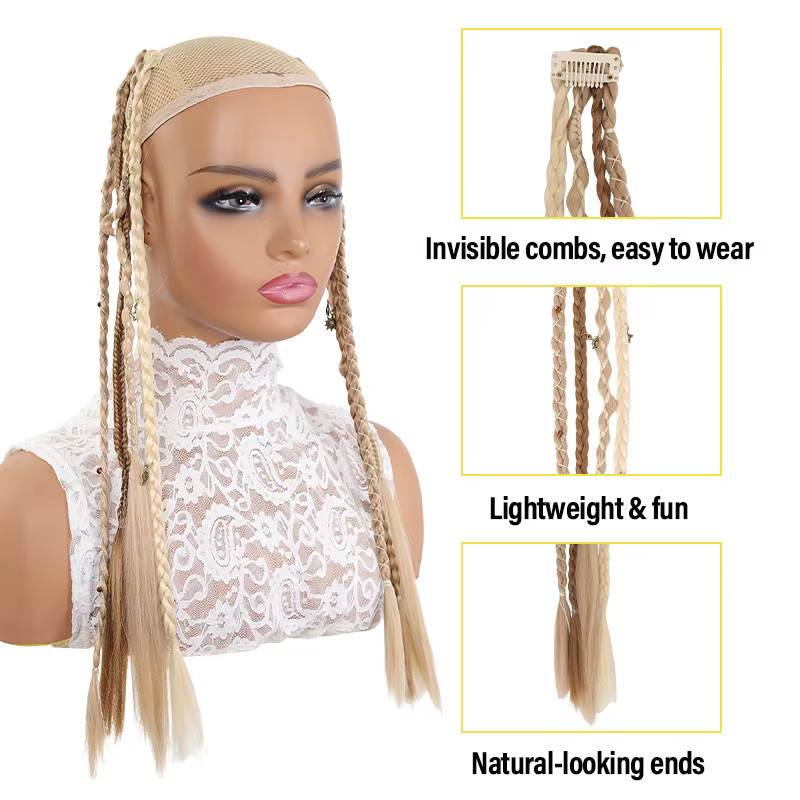 Lot de 2 extensions synthétiques tressées – Style à 4 brins avec accessoires charmants
