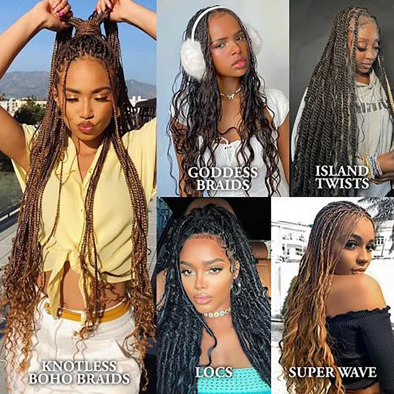Extensions de cheveux synthétiques noirs blond miel super ondulés en vrac sans trame pour femmes