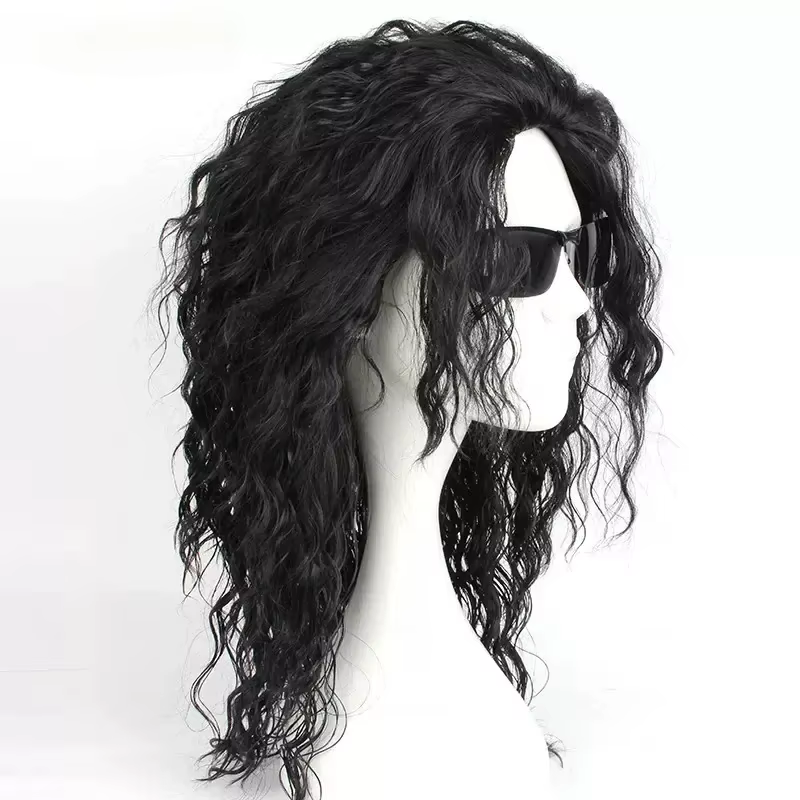 Perruque noire mi-longue bouclée pour cosplay d'Anime Michael Jackson