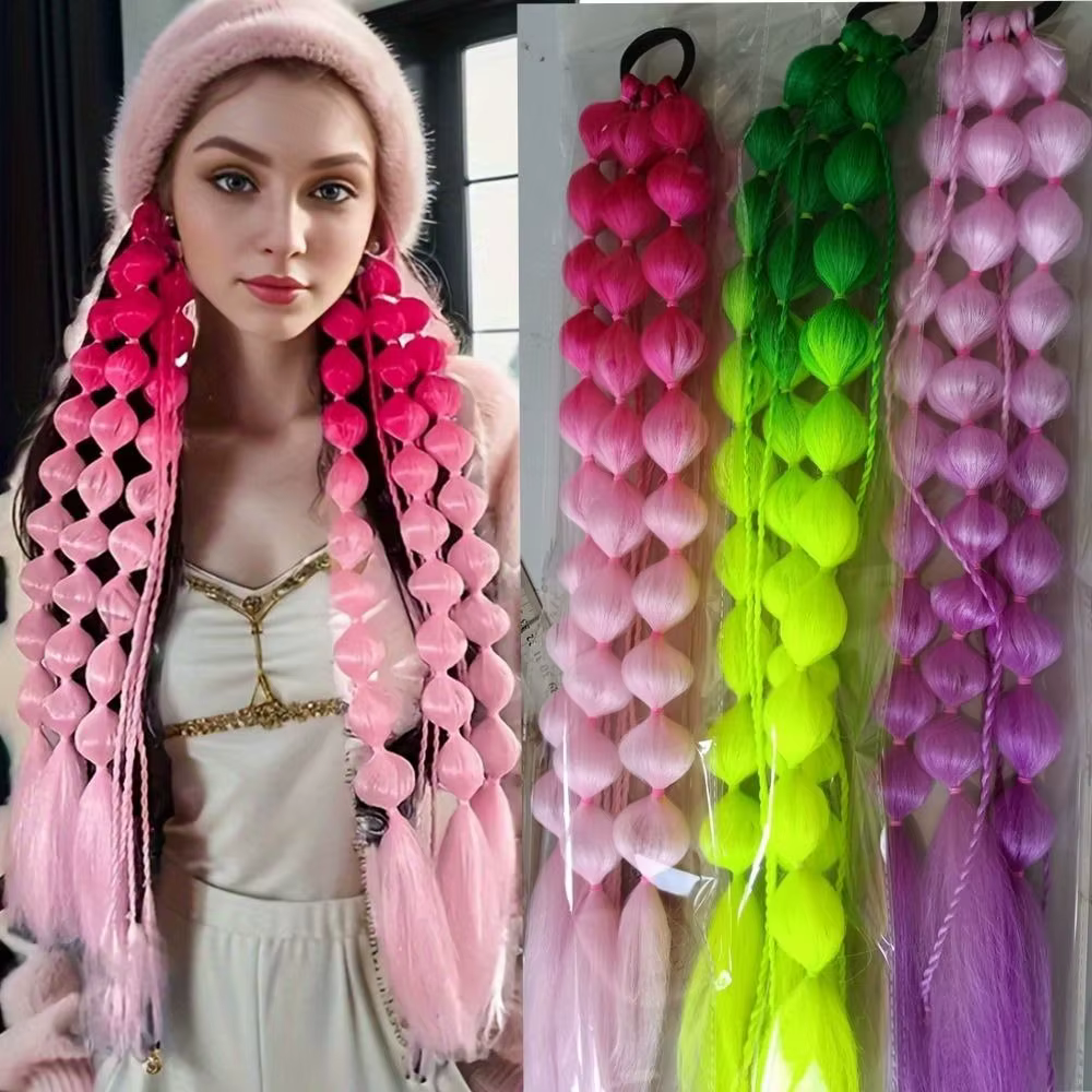 Mode femmes enfants bulle queue de cheval Extension Extensions de cheveux colorés à la main tressé Ombre fou