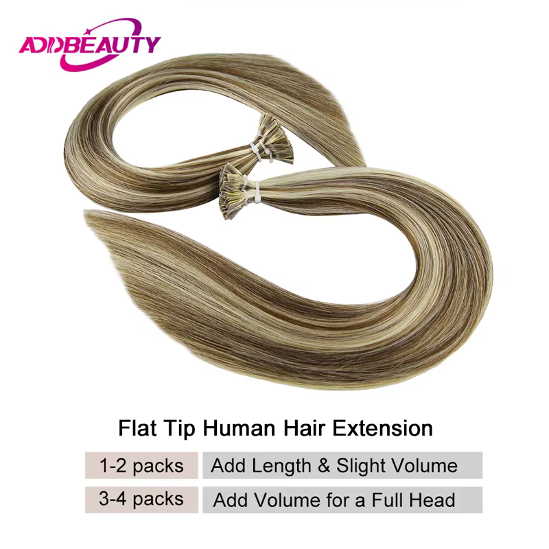 Extension de cheveux humains à pointe plate droite pour femmes 100%