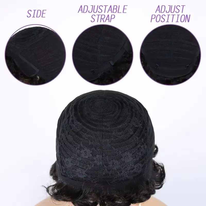 Perruque de cheveux humains naturel Afro crépus bouclés coupe de lutin avec frange postiche bouclée Jerry complète pour