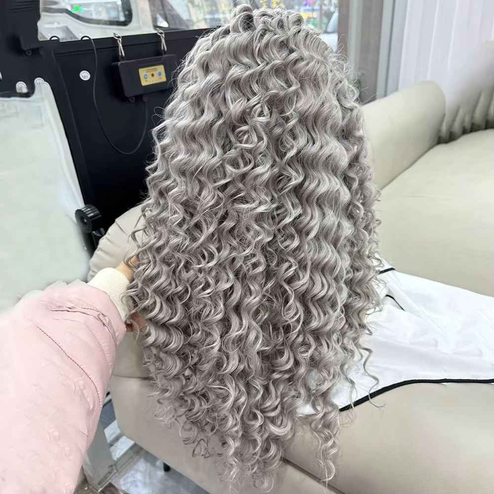 Perruque Lace Front Wig synthétique bouclée crépue grise