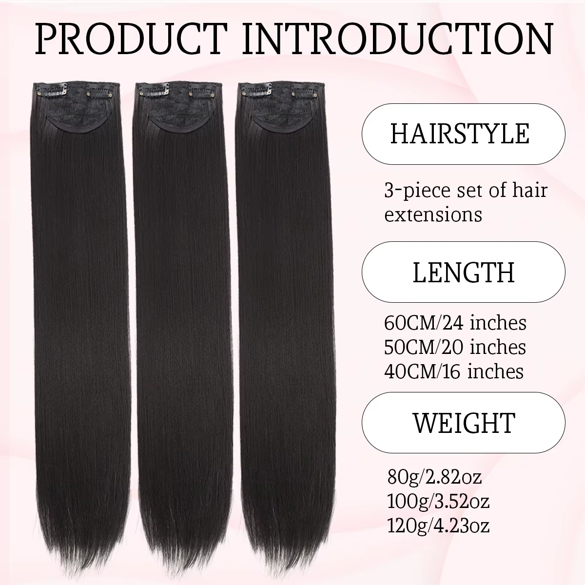 Tecinvisible-Perruque synthétique 16-24 pouces pour femme, extension capillaire, trois raides pour augmenter le volume des cheveux