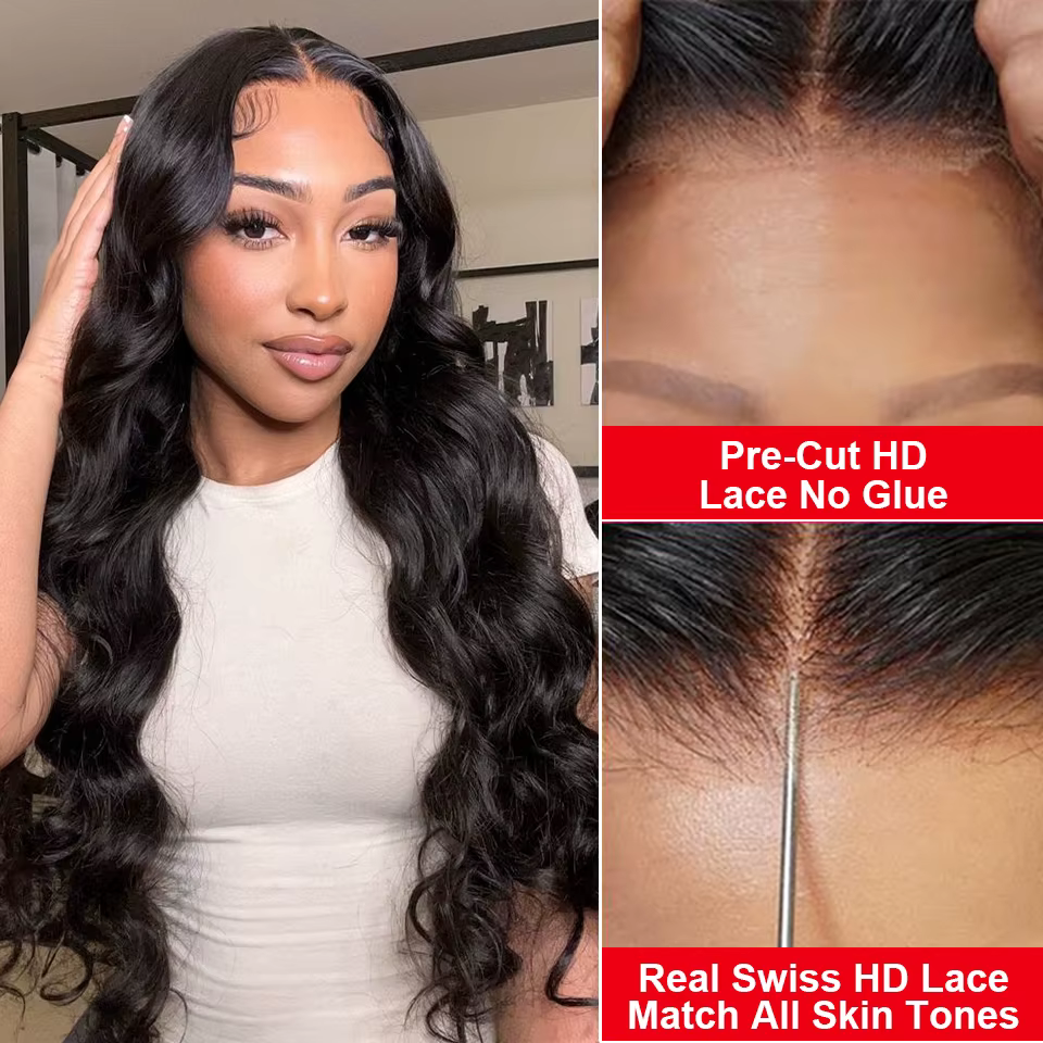 Perruque sans colle cheveux humains prêt à porter pré-plumée pré-coupée sans