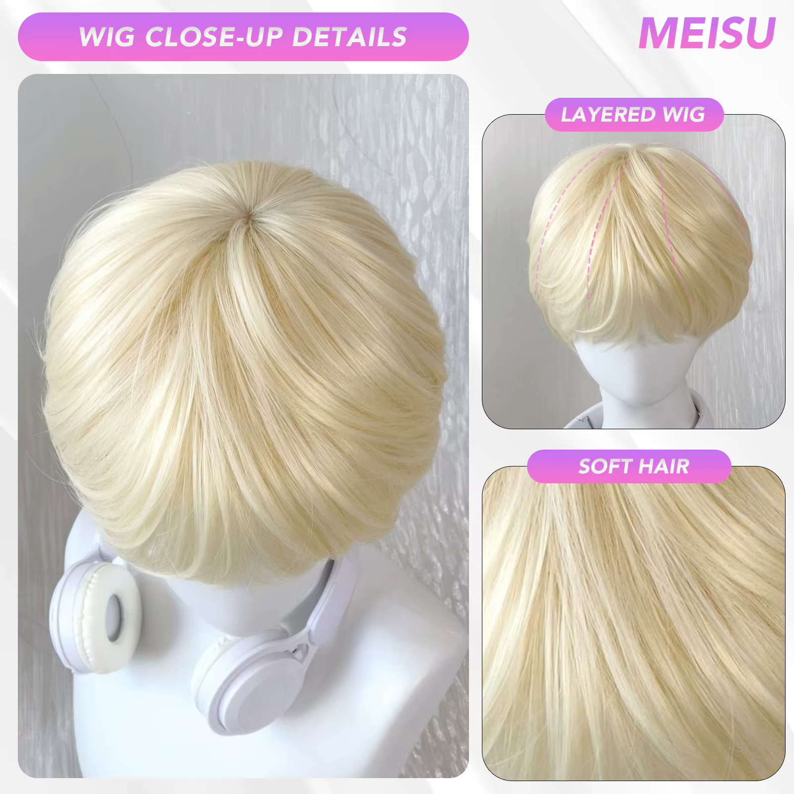 MEISU 10 pouces frange droite perruque Cool Boy fibre synthétique couches cheveux résistant à la chaleur naturel lisse