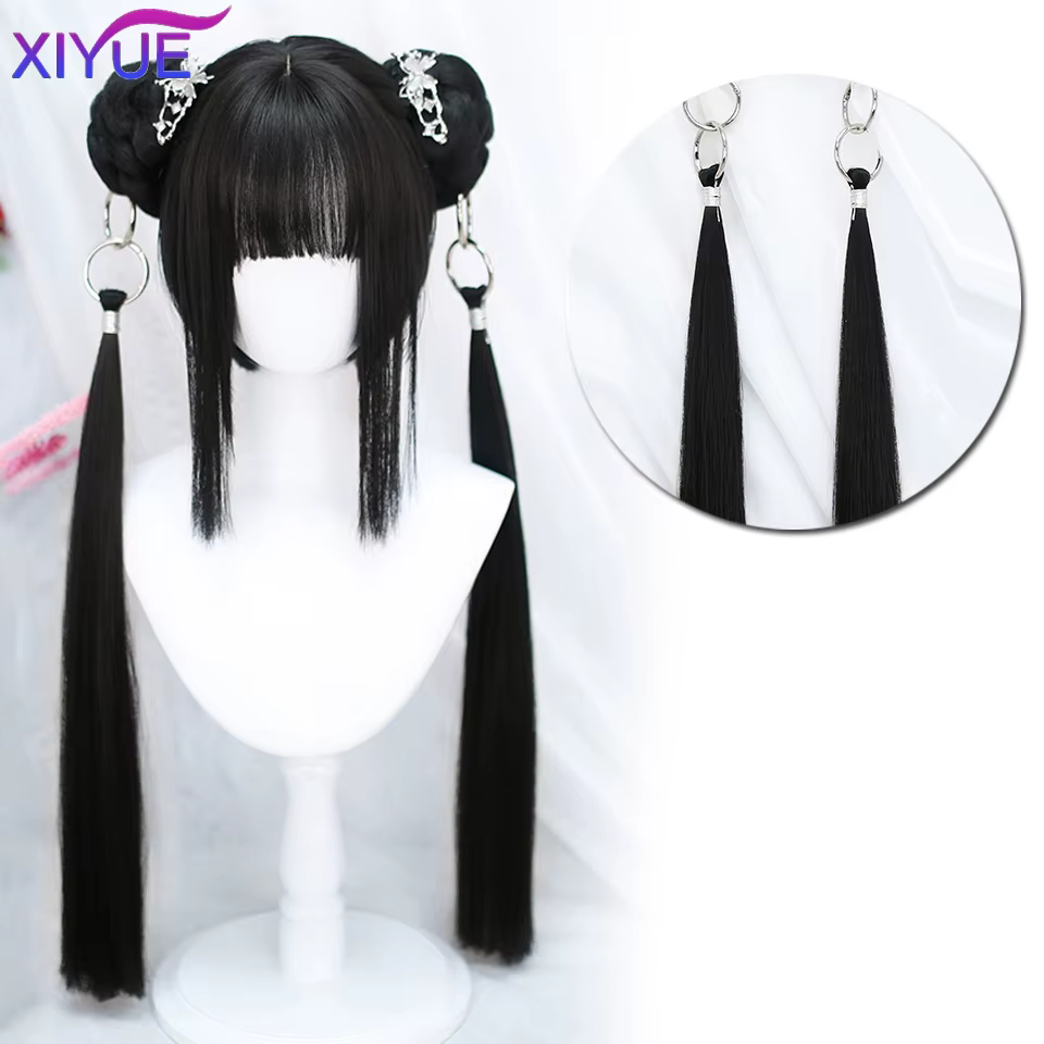 XIYUE synthétique longue droite Lolita perruque avec Bang rouge Ombre noir Cosplay fête Halloween noël ondulé bouclés