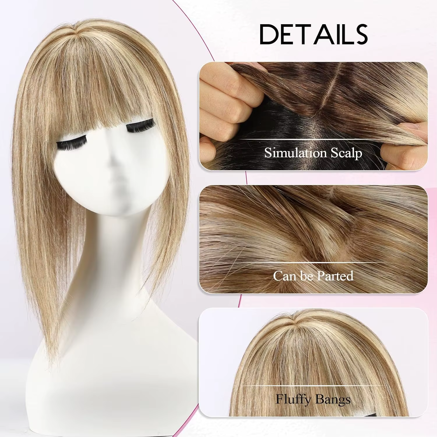 Extensions de cheveux humains blonds mélangés bruns avec frange