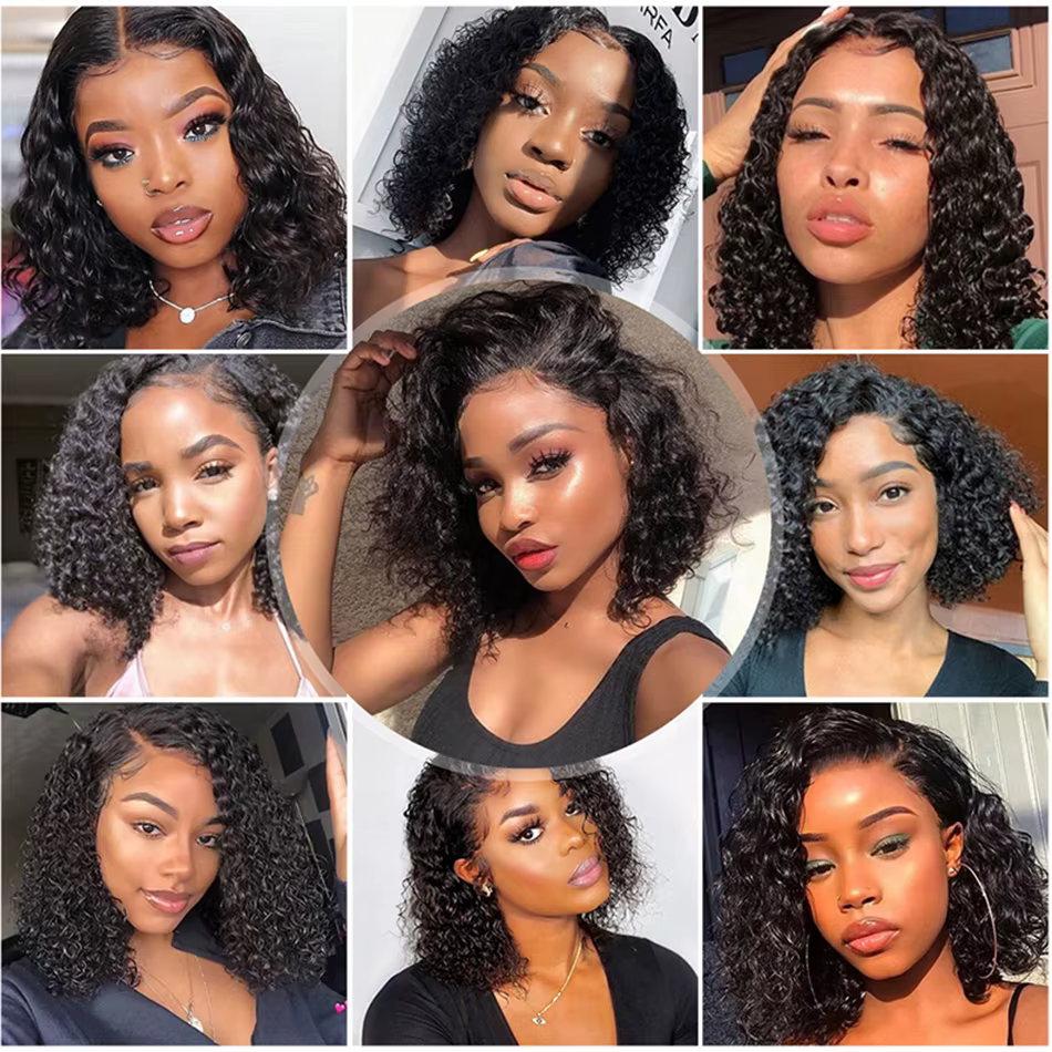 Perruque courte bob Water Wave en cheveux humains vierges brésiliens
