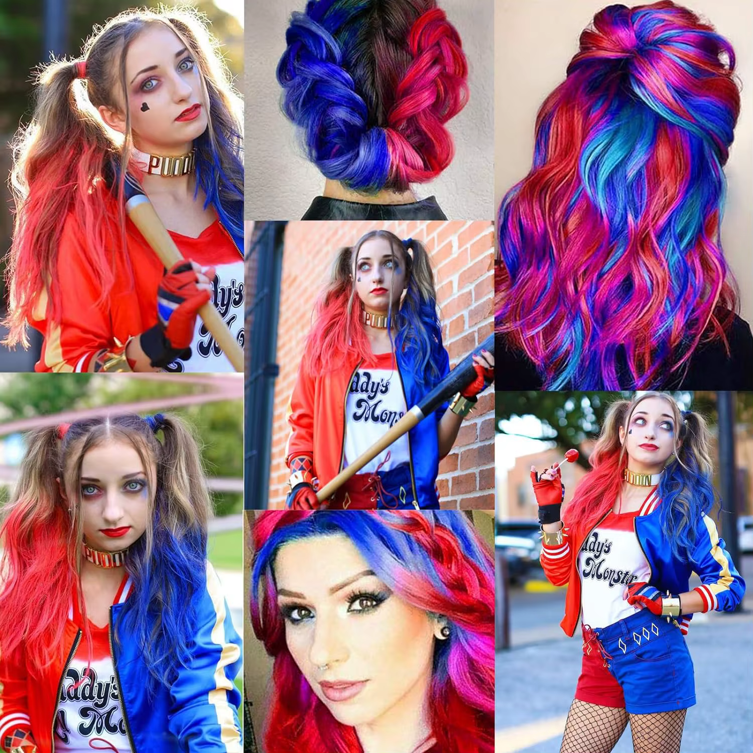 Extensions capillaires synthétiques à Clip rouge et bleu