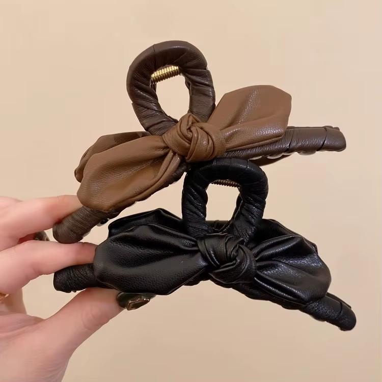 Pinces à cheveux avec grand nœud en cuir de 13CM