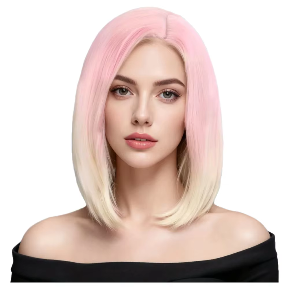 Perruque Bob Ombrée Rose à Blonde