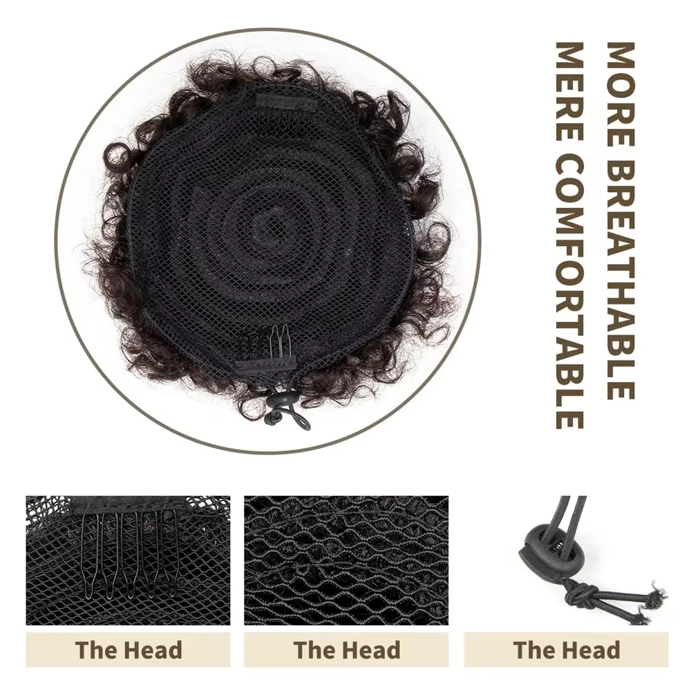 Chignon Afro court en cheveux humains, postiche pour femmes et enfants, perruque queue de cheval à cordon, extensions bouclées crépues à clipser