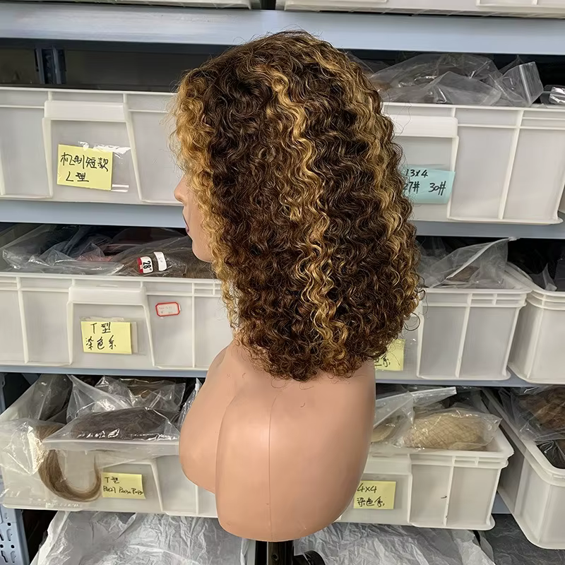 12A JC Bob perruque avec frontale complète P4/27 mettre en évidence les cheveux humains 8-12 pouces Texture d'apparence naturelle reflets lisses ajustement confortable