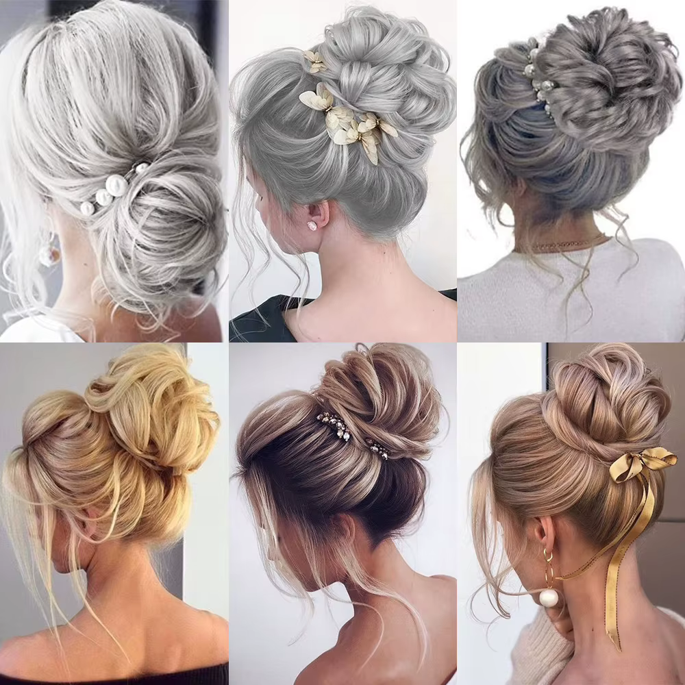 AZQUEEN Chignon en désordre Extension de cheveux bande élastique synthétique vague bouclée