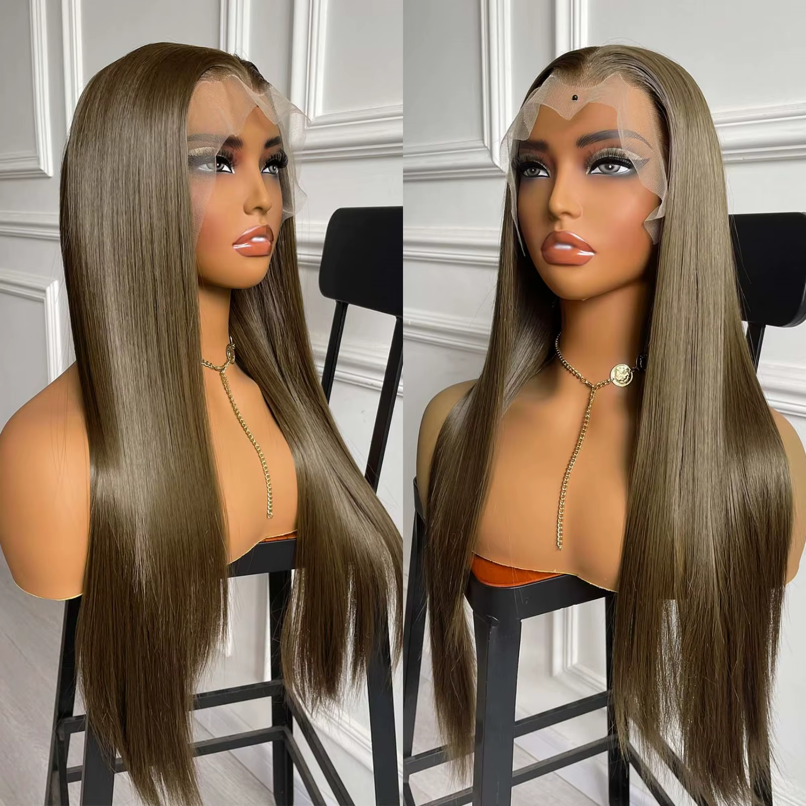 Perruque Lace Front Wig synthétique lisse et longue brune 13x4