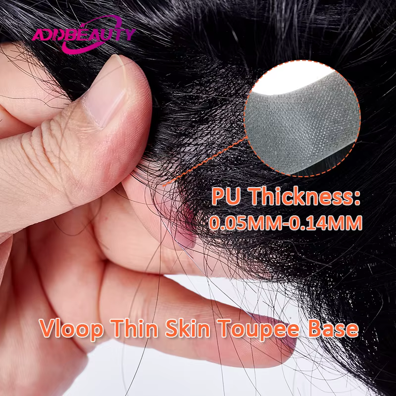Vstyle hommes toupet cheveux humains peau mince pleine PU perruques