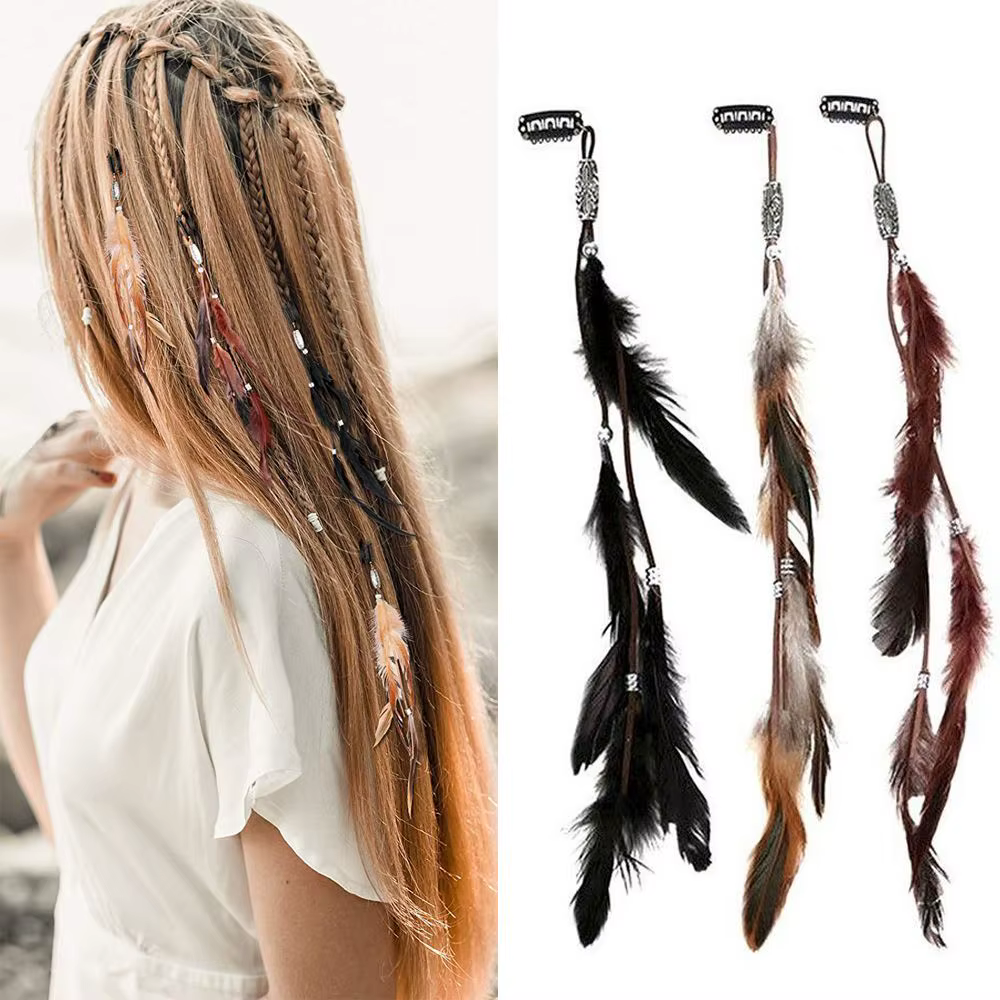 Pinces à cheveux en plumes colorées pour femmes