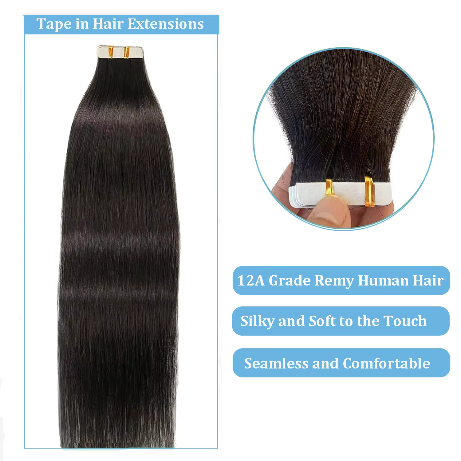 Extensions de cheveux humains à bandes adhésives
