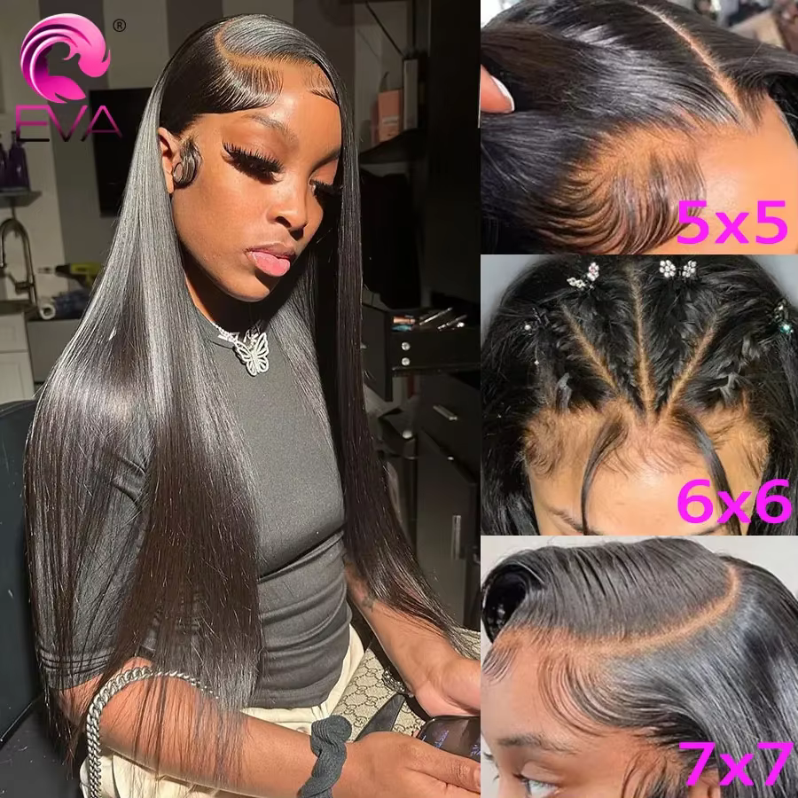 Eva Hair 100% réel HD fermeture perruque 5x5 6x6 7x7 HD dentelle